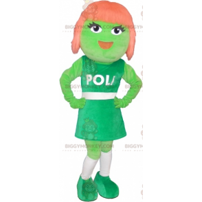 Disfraz de mascota BIGGYMONKEY™ de chica verde con pelo rojo -