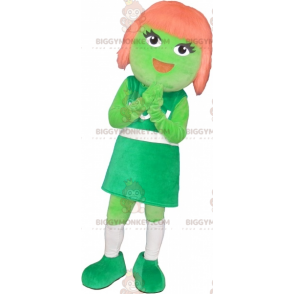 Disfraz de mascota BIGGYMONKEY™ de chica verde con pelo rojo -