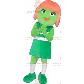 Kostium maskotka zielona dziewczyna z rudymi włosami