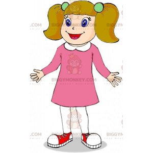 BIGGYMONKEY™ Rotschopf-Mädchen-Maskottchen-Kostüm in Rosa mit