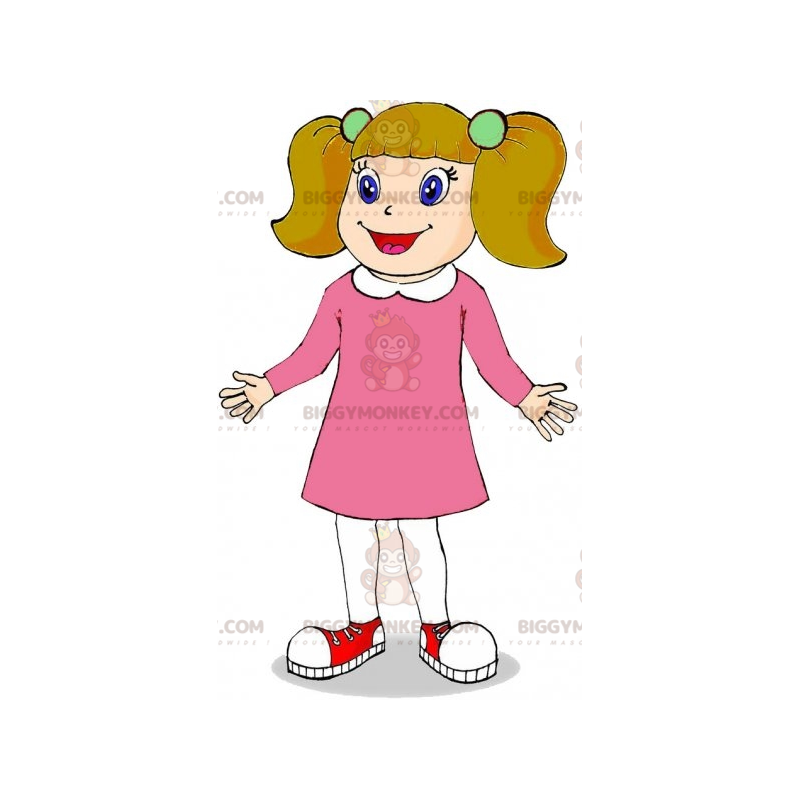 BIGGYMONKEY™ Redhead Girl Mascot Costume Dressed In Pink With