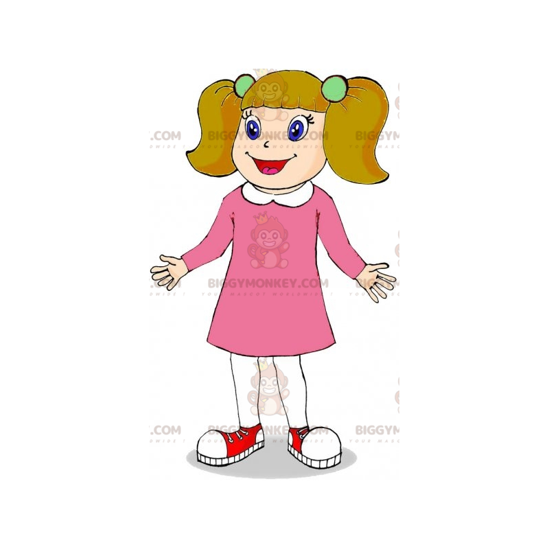 Kostium maskotki rudej dziewczyny BIGGYMONKEY™ ubrana na różowo