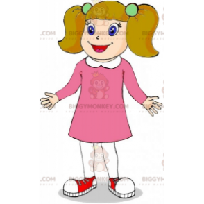 BIGGYMONKEY™ punatukkaisen tytön maskottiasu vaaleanpunaiseen