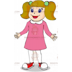 BIGGYMONKEY™ Redhead Girl Mascot Costume Dressed In Pink With