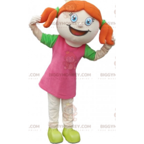 BIGGYMONKEY™ Redhead Girl Mascot Costume Dressed In Pink With