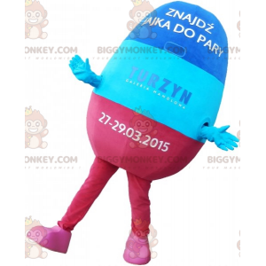 Blue and pink giant egg BIGGYMONKEY™ mascot costume. giant