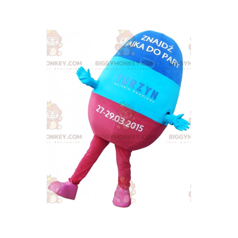Fato de mascote BIGGYMONKEY™ de ovo gigante azul e rosa. ovo de