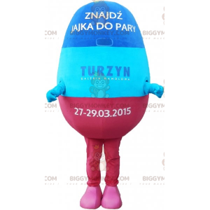 Costume da mascotte BIGGYMONKEY™ con uovo gigante blu e rosa.