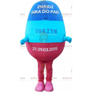 Costume da mascotte BIGGYMONKEY™ con uovo gigante blu e rosa.