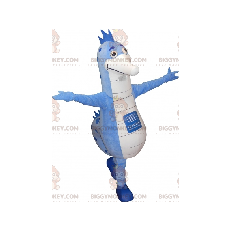 Blue and White Seahorse BIGGYMONKEY™ Mascot Costume. seahorse