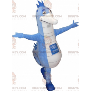 Blue and White Seahorse BIGGYMONKEY™ Mascot Costume. seahorse
