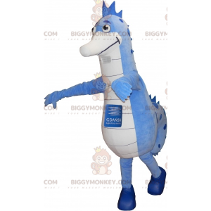 Blue and White Seahorse BIGGYMONKEY™ Mascot Costume. seahorse