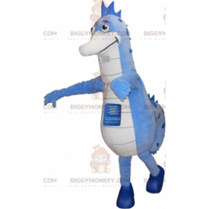 Disfraz de mascota caballito de mar azul y blanco BIGGYMONKEY™.