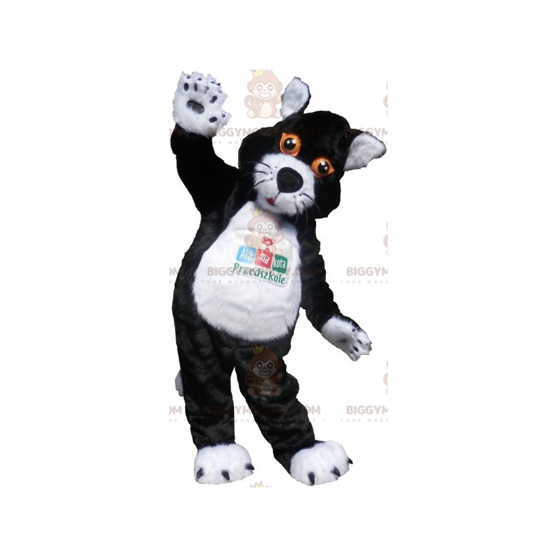 BIGGYMONKEY™ Mascot Costume Black and White Cat with Orange