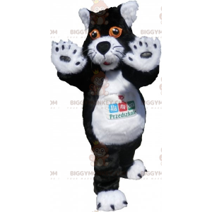 BIGGYMONKEY™ Mascot Costume Black and White Cat with Orange
