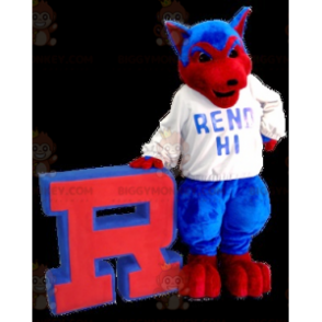 Blauer und roter Wolf Hund BIGGYMONKEY™ Maskottchen-Kostüm -