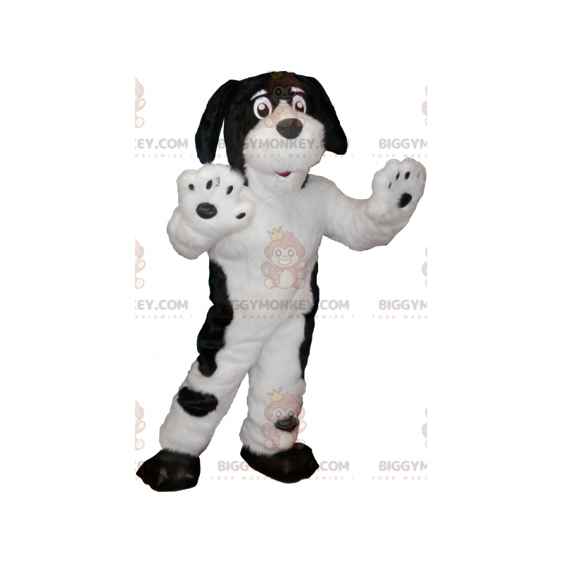 Blødt og lodnet sort/hvid hund BIGGYMONKEY™ maskotkostume -