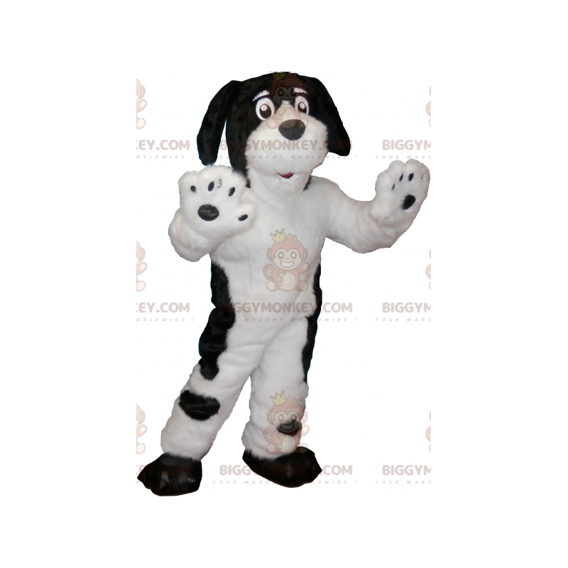 Costume de mascotte BIGGYMONKEY™ de chien noir et blanc doux et