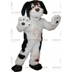 Disfraz de mascota de perro blanco y negro suave y peludo