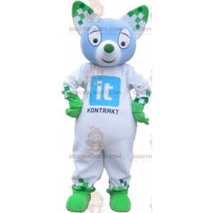 Blue and Green Cat BIGGYMONKEY™ Mascot Costume. Green Animal