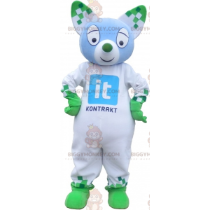 Traje de mascote de gato azul e verde BIGGYMONKEY™. Traje de