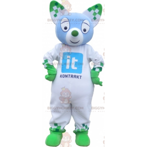 Blauwe en groene kat BIGGYMONKEY™ mascottekostuum. Groen