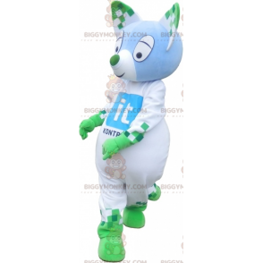 Blauwe en groene kat BIGGYMONKEY™ mascottekostuum. Groen