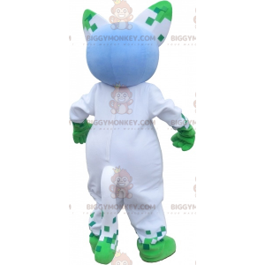 Blue and Green Cat BIGGYMONKEY™ Mascot Costume. Green Animal