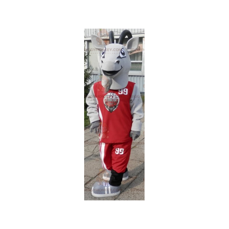 Sportovní kostým maskota BIGGYMONKEY™ s kozou. Kostým šedé kozy