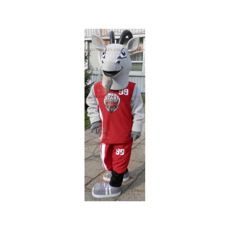 Sporty Goat BIGGYMONKEY™ Mascot Costume. Gray goat costume in