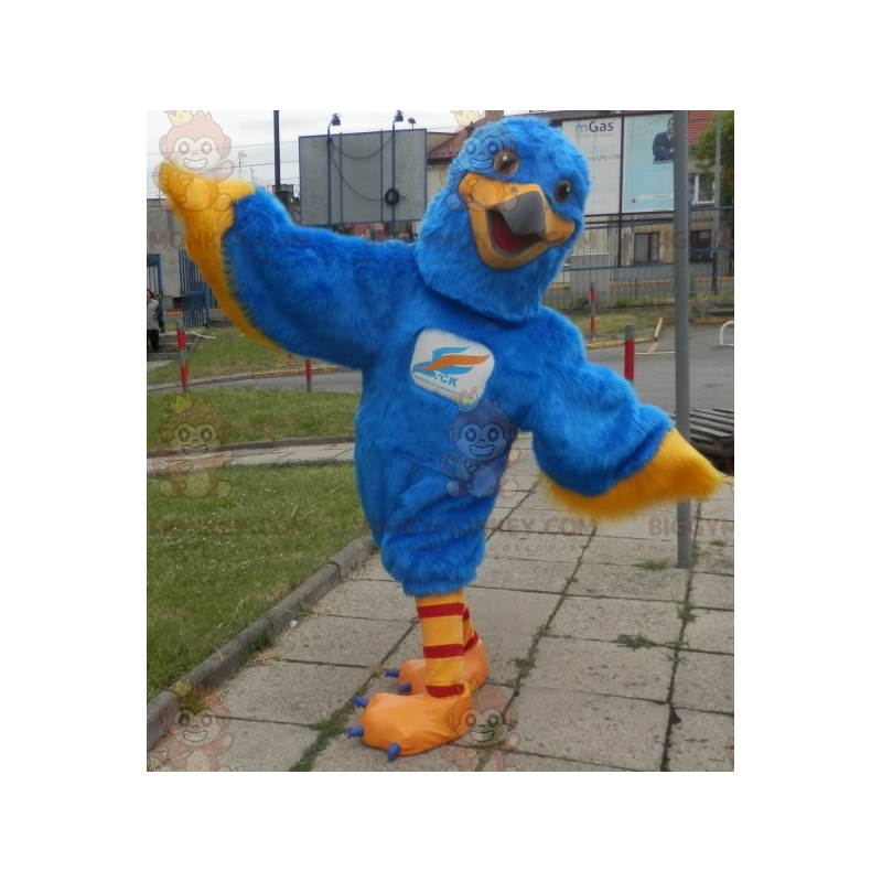 Blauwe en gele adelaar BIGGYMONKEY™ mascottekostuum. Kleurrijk