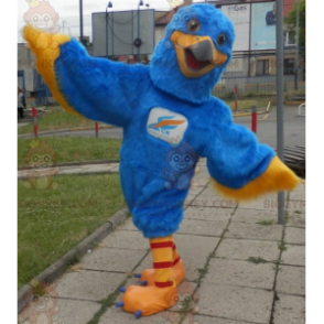 Costume de mascotte BIGGYMONKEY™ d'aigle bleu et jaune. Costume