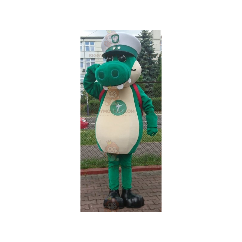 Green Crocodile BIGGYMONKEY™ Mascot Costume with Captain Cap –