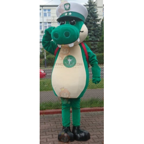 Green Crocodile BIGGYMONKEY™ Mascot Costume with Captain Cap -