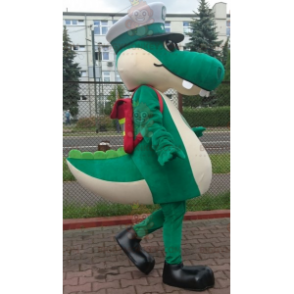 Green Crocodile BIGGYMONKEY™ Mascot Costume with Captain Cap -