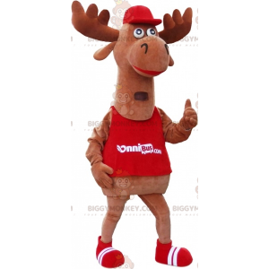 Giant Elk Caribou BIGGYMONKEY™ Mascot Costume Dressed in Red –