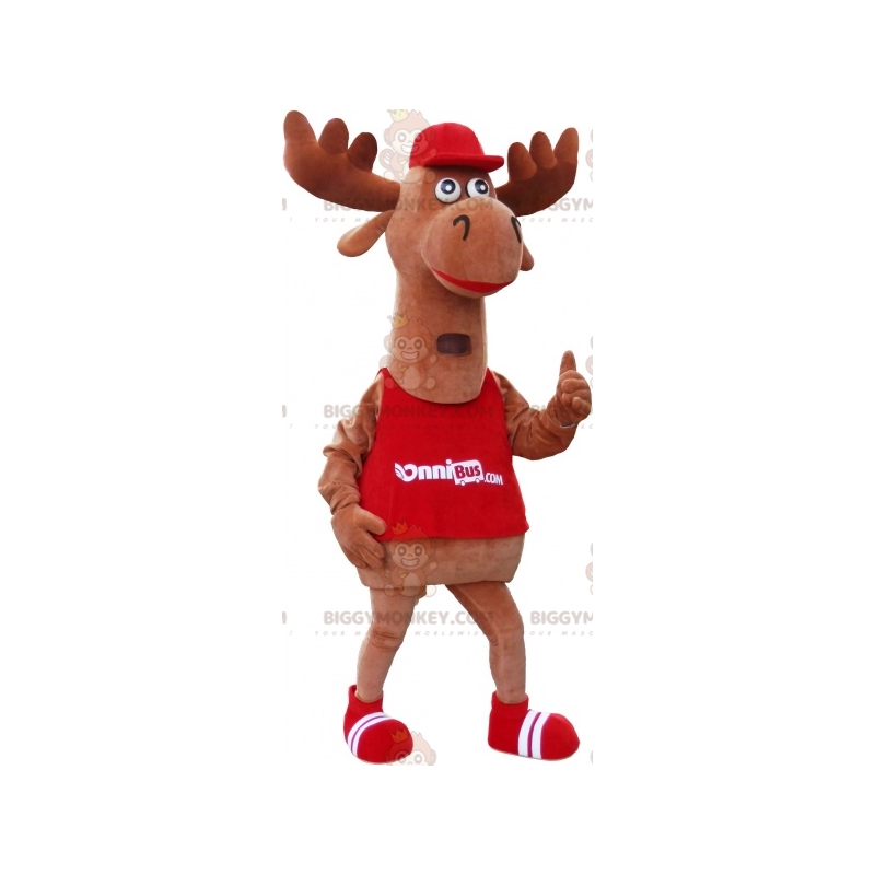 Giant Elk Caribou BIGGYMONKEY™ Mascot Costume Dressed in Red -