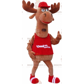 Giant Elk Caribou BIGGYMONKEY™ Mascot Costume Dressed in Red -