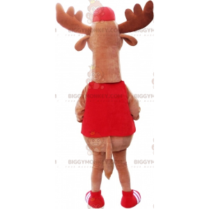 Giant Elk Caribou BIGGYMONKEY™ Mascot Costume Dressed in Red –