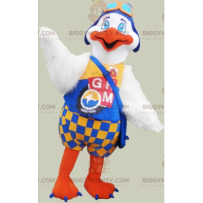 BIGGYMONKEY™ Großes Vogel-Maskottchen-Kostüm in Weiß und Orange