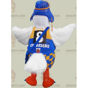 BIGGYMONKEY™ Großes Vogel-Maskottchen-Kostüm in Weiß und Orange
