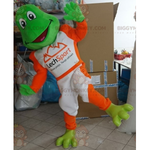Traje de mascote Green Frog BIGGYMONKEY™ vestido de branco e
