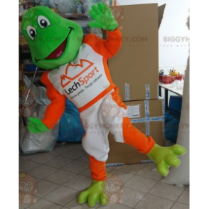 Groene kikker BIGGYMONKEY™ mascottekostuum gekleed in wit en