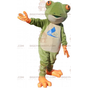 Costume de mascotte BIGGYMONKEY™ de grenouille verte orange et