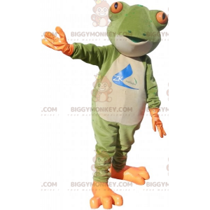 Disfraz de mascota BIGGYMONKEY™ de rana verde naranja y blanca