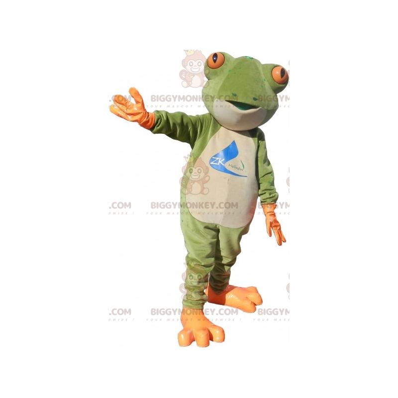 Costume de mascotte BIGGYMONKEY™ de grenouille verte orange et