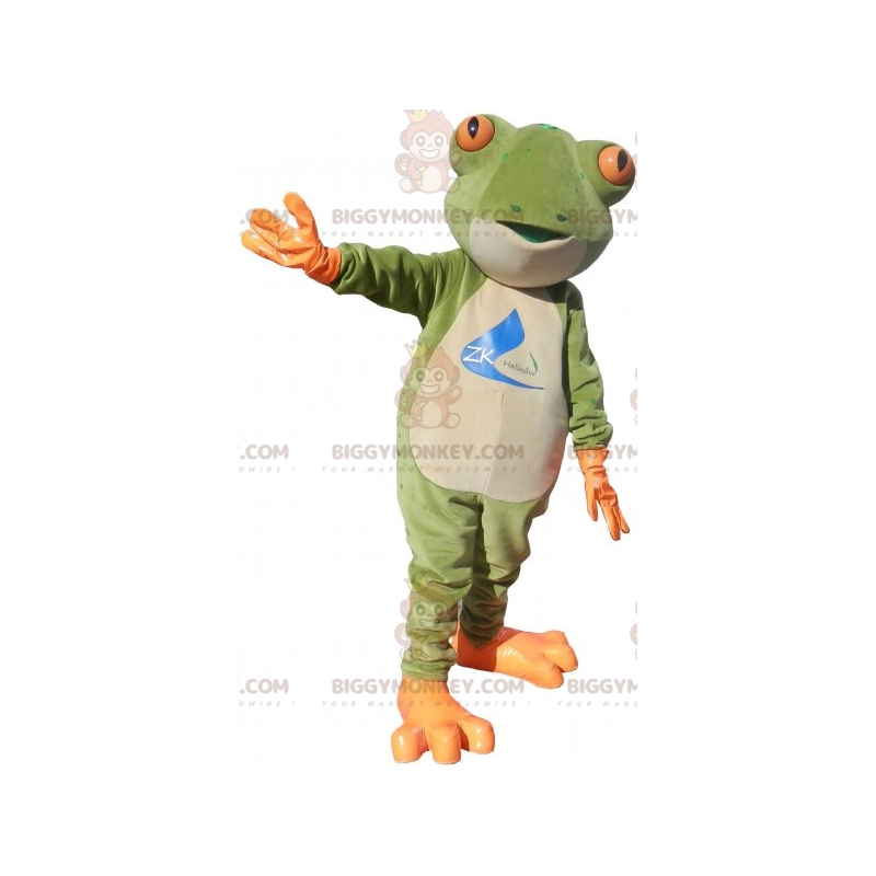 Orange-weiß-grüner Frosch BIGGYMONKEY™ Maskottchen-Kostüm -