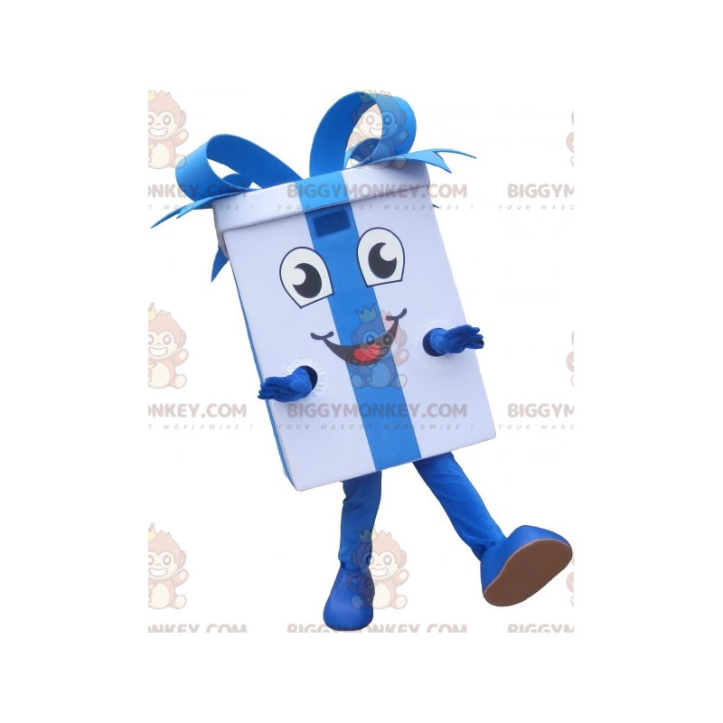 White Gift BIGGYMONKEY™ Mascot Costume with Blue Ribbon –