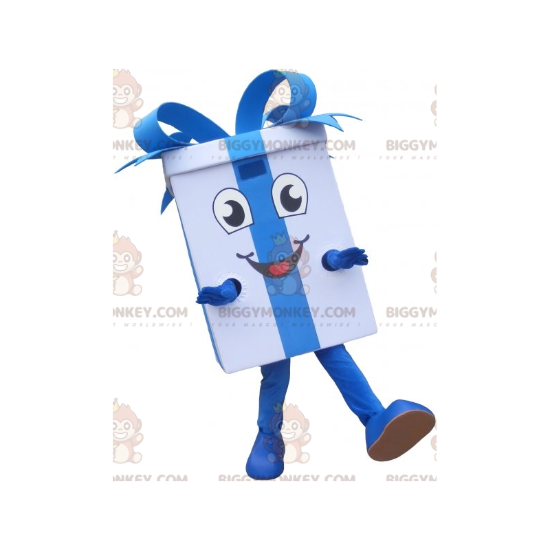 White Gift BIGGYMONKEY™ Mascot Costume with Blue Ribbon -