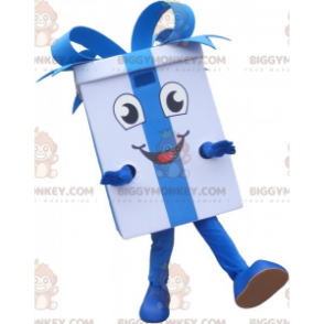 White Gift BIGGYMONKEY™ Mascot Costume with Blue Ribbon -